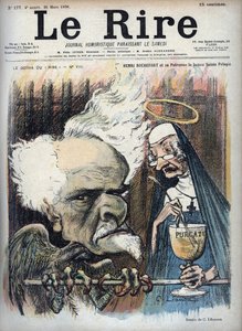 Henri Rochefort y su patrona la buena santa Pelagia (Prisión de la Sainte-Pelagie) - caricatura de Charles Leandre (1862-1934) en 