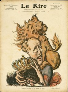 Ilustración de Charles Leandre (1862-1934) en Le Rire, 01/01/10 - Bélgica - León/Tigre, Alberto I (Bélgica)