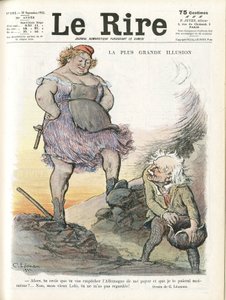 Ilustración de Charles Leandre (1862-1934) para la portada de Le Rire, 30/09/22 - La mayor ilusión - Alemania Prusia, Inglaterra Gran Bretaña, Reparaciones - Marianne, David Lloyd George (1863-1945) - Trivialidad de Charles Leandre