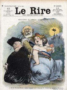 Separación de Iglesia y Estado: el político francés Jean-Bienvenu Martin (1847-1943), Ministro de Instrucción Pública, Bellas Artes y Culto, buscando desesperadamente separar la Iglesia como sacerdote de Francia de Charles Leandre