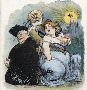 Separación de la Iglesia y el Estado: el político francés Jean-Bienvenu Martin (Bienvenu-Martin) (1847-1943), Ministro de Instrucción Pública, Bellas Artes y Culto, buscando desesperadamente separar la Iglesia como sacerdote de Francia (Separación de la Ig de Charles Leandre
