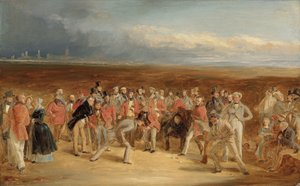 El boceto terminado para Los Golfistas: Un Gran Partido jugado en los Links de St. Andrews por Sir David Baird, Bt. y Sir Ralph Anstruther, Bt. de Balcaskie, contra el Mayor Playfair y John Campbell, Esq., de Glensaddell, en 1850 de Charles Lees