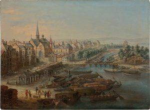 Vista del Arsenal, el puerto Saint Paul y el quai des Célestins en París de Charles Léopold van Grevenbroeck