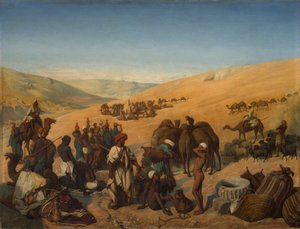 Parada de caravanas en los pozos de Saba Beersheba en el desierto al sur de Hebrón