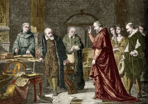 Cautiverio de Galileo Galilei, astrónomo italiano (1564-1642), grabado después de la pintura de Charles Muller