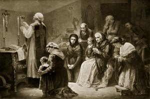 Celebración de la misa durante la Revolución Francesa, ilustración de 