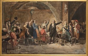 El último adiós de los girondinos, el 31 de octubre de 1793, en la prisión de la Conciergerie de Charles Louis Lucien Muller