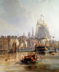 Barco en el puerto de Rouen en 1855 (detalle) de Charles Louis Mozin