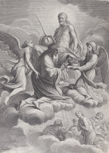 San Luis de Francia recibido en el cielo por Cristo y dos ángeles que le ofrecen la c..., 1671-80