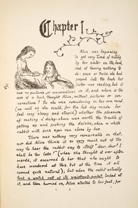 Alicia con su hermana, ilustración de Las aventuras bajo tierra de Alicia, pub. 1886 (facsímil)