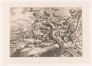 Paisaje con un viajero junto a un árbol. de Charles Macé