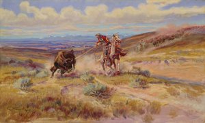 Alancear a un búfalo de Charles Marion Russell