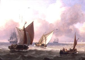Barcos holandeses en un oleaje cerca de un muelle de Charles Martin Powell