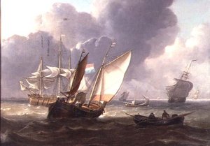 Tres Másteres Holandeses y Pequeñas Embarcaciones en un Oleaje de Charles Martin Powell