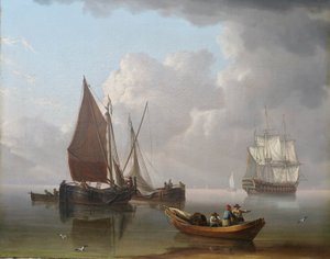 Embarcación encallada en alta mar, c.1800 (óleo sobre lienzo) de Charles Martin Powell