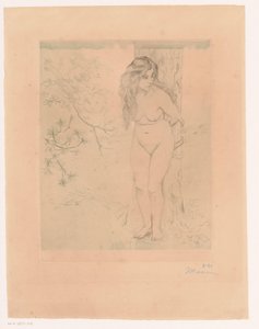 Eva apoyada en un árbol