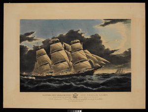 El clíper Dreadnought frente a Tuskar Light a 12 días y medio de Nueva York en su célebre paso por Liverpool en 13 días y 11 horas de diciembre de 1854 (litografía coloreada). de Charles & Mcfarlane Duncan (1818 1865) Parsons