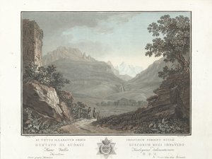 Berglandschap en Zwitserland
Vista del valle de Oberhashi (título en el objeto)
Vistas notables de las montañas de Suiza (título de la serie) de Charles Melchior Descourtis