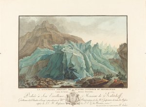 La Lutschinen saliendo del Glaciar Inferior de Grindelwald, 1785 de Charles Melchior Descourtis