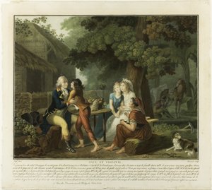 La llegada de Monsieur de la Bourdonnais, lámina 3 de Paul et Virginie de Charles Melchior Descourtis