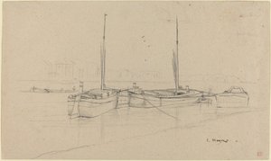 Barcos en el río con mástiles de Charles Meryon