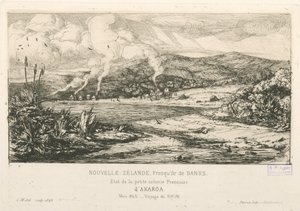 Estado de la pequeña colonia francesa de Akaroa, ilustración de 