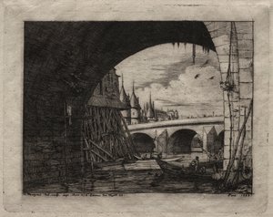 Grabados de París: Un Arco del Puente de Notre Dame de Charles Meryon