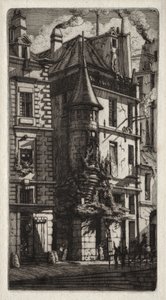 Grabados de París: Casa con una Torre, Calle de los Tejedores