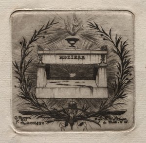 Grabados de París: Tumba de Molière en el cementerio de Père Lachaise, 1854 de Charles Meryon