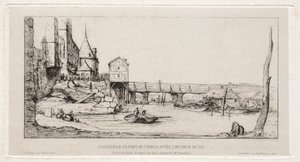 Pasarela temporalmente reemplazando el Puente del Intercambio, París, después del incendio de 1621, 1860 de Charles Meryon