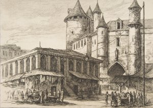 Le Grand Châtelet, París circa 1780, después de un dibujo anterior de Charles Meryon