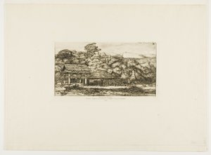 Graneros y cabañas indígenas en Akaroa, península de Banks, 1845 de Charles Meryon