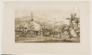 Nueva Caledonia: Gran cabaña nativa en el camino de Balade a Puépo, 1845