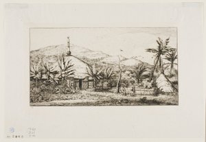Nueva Caledonia: Gran cabaña nativa en el camino de Balade a Puépo, 1845 de Charles Meryon