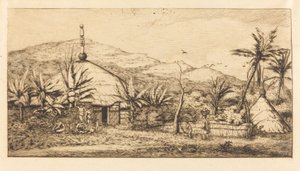 Nueva Caledonia: Gran cabaña indígena en el camino de Balade a Puebo, 1845
