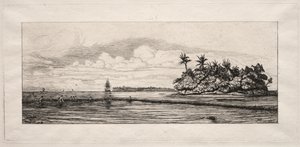 Oceanía: Pesca cerca de islas con palmeras en el grupo Uea o Wallis de Charles Meryon