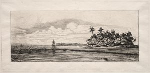Oceanía: Pesca cerca de islas con palmeras en el grupo Uea o Wallis de Charles Meryon