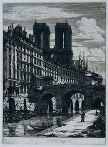 Pequeño puente sobre el Sena en París El pequeño puente Grabados en París (título de la serie) de Charles Meryon