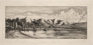 Pesca con red en Charcoal Burners Point, Akaroa, 1865