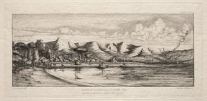 Pesca en el Sena frente a Charcoal Burners Point, Akaroa, Península de Banks de Charles Meryon