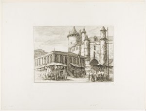El Gran Châtelet, París, c. 1780, después de un dibujo anterior de Charles Meryon