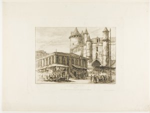 El Gran Châtelet, París, c. 1780, después de un dibujo anterior de Charles Meryon