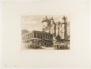 El Gran Châtelet, París, c. 1780, después de un dibujo anterior de Charles Meryon