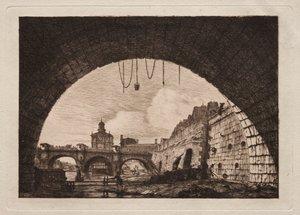 El Puente Nuevo y la Samaritaine vistos desde debajo del Primer Arco del Puente de la Bolsa, París de Charles Meryon