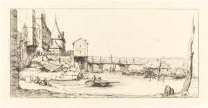 Pasarela del Pont-au-Change, París, después del incendio de 1621 de Charles Meryon after Stefano Della Bella