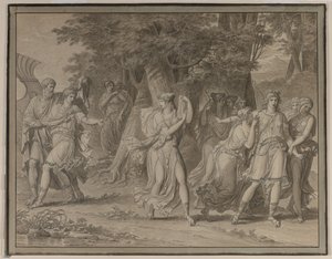 Telémaco, instada por la mentora, saliendo de la isla de Calypso de Charles Meynier