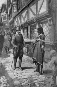 El capitán John Smith se encuentra con un amigo indio de Virginia mientras pasea por The Strand en Londres de Charles Mills (after) Sheldon