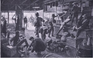 Bóers saqueando una tienda en la propiedad del río Grange (ilustración de After Pretoria: The Guerilla War, 1902) de Charles Mills Sheldon