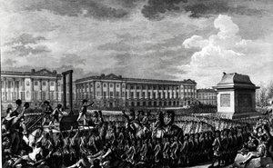 El día 21 de enero de 1793: La muerte de Luis XVI (1754-93) en la Place de la Révolution, grabado por Isidore Stanislas Helman (1743-1809) 1793 de Charles Monnet