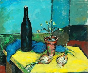 Botella negra y cebollas (óleo sobre lienzo) de Charles Murray
